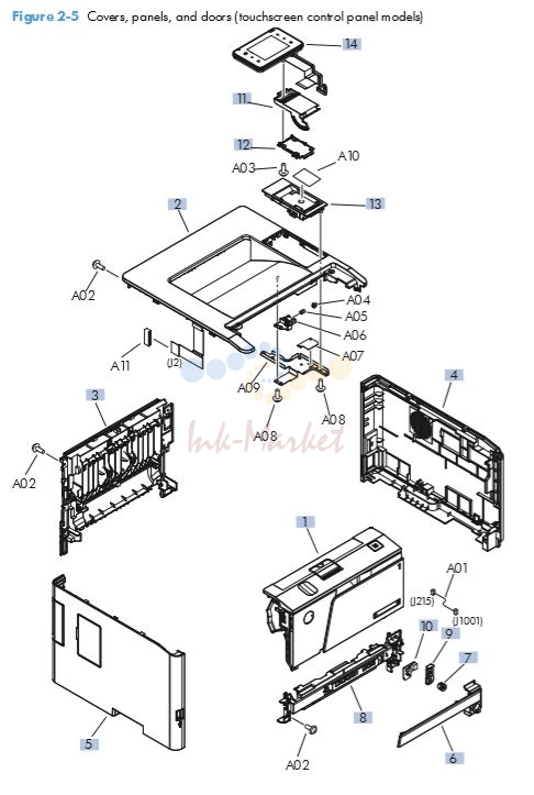 HP M401 M425 Covers, Panels and doors diagram 1 of 2 printer parts diagram