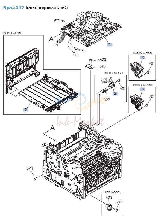 HP M401 M425 Internal assemblies 5 of 5 printer parts diagram