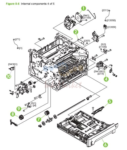 HP P2030 P2035 P2050 P2055 Internal assemblies 4 of 5 printer parts diagram