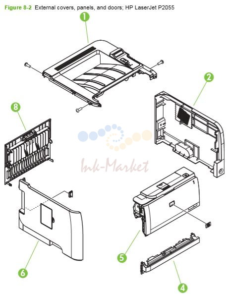 HP P2050 P2055 Internal assemblies 1 of 6 printer parts diagram
