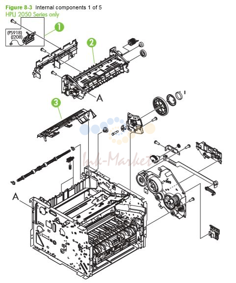 HP P2050 P2055 Internal assemblies 1 of 5 printer parts diagram