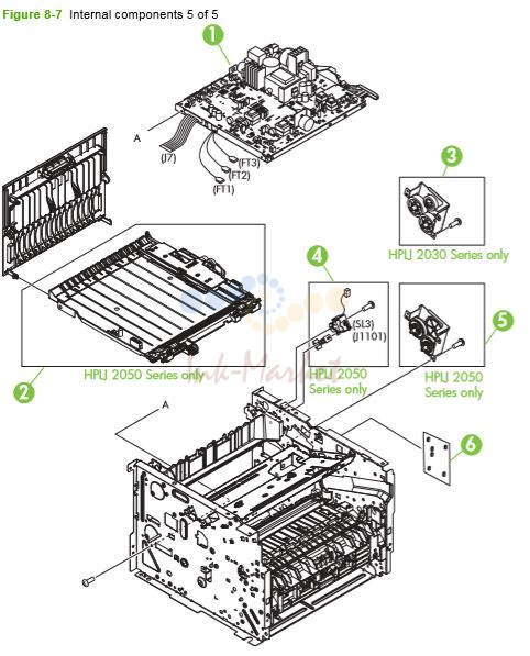 HP P2030 P2035 P2050 P2055 Internal assemblies 5 of 5 printer parts diagram