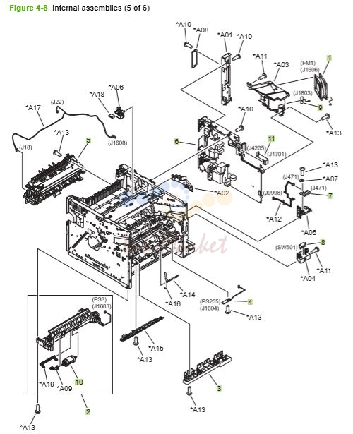 6) HP P3010 P3015 Internal assemblies 5 of 6 printer parts diagram