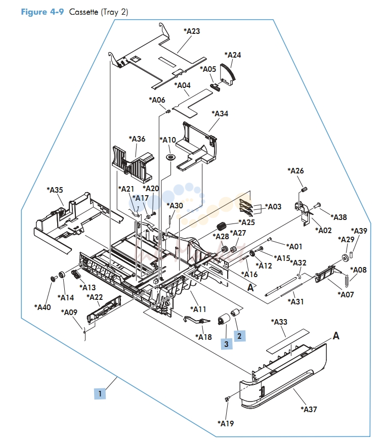Paper Cassette Tray 500 Sheet M601 M602 M603 HP Laser Printer Diagrams