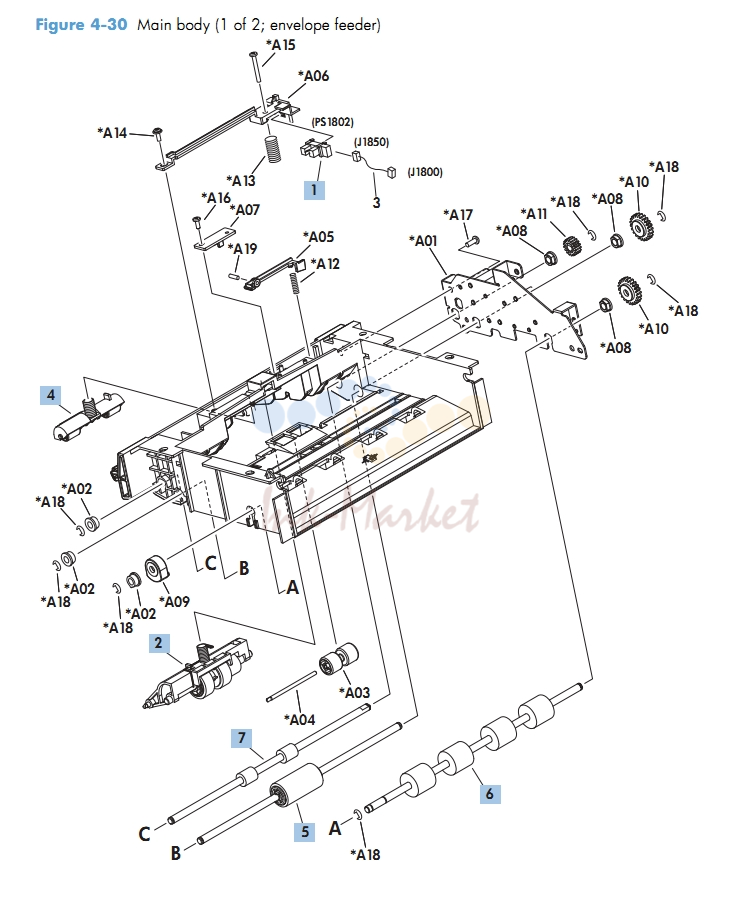 Envelop Feeder Main Body 1 of 2 M601 M602 M603 HP Laser Printer Diagrams