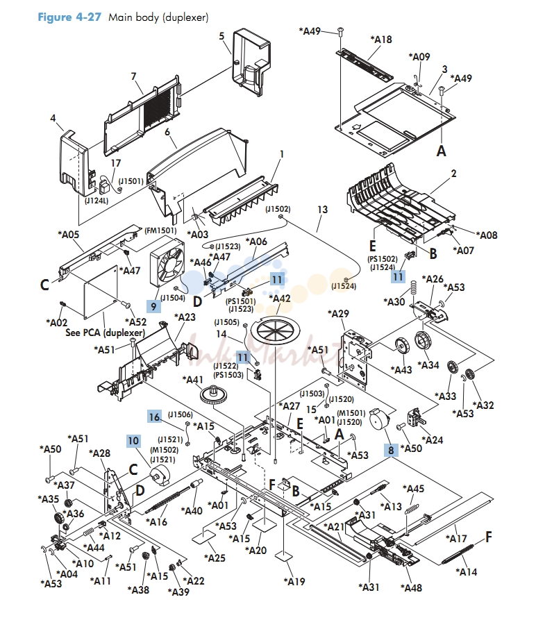 HP Laser Printer Diagrams M601 M602 M603 Main Body Duplexer