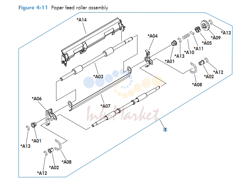 Paper Feed Roller Assembly M601 M602 M603 HP Laser Printer Diagrams