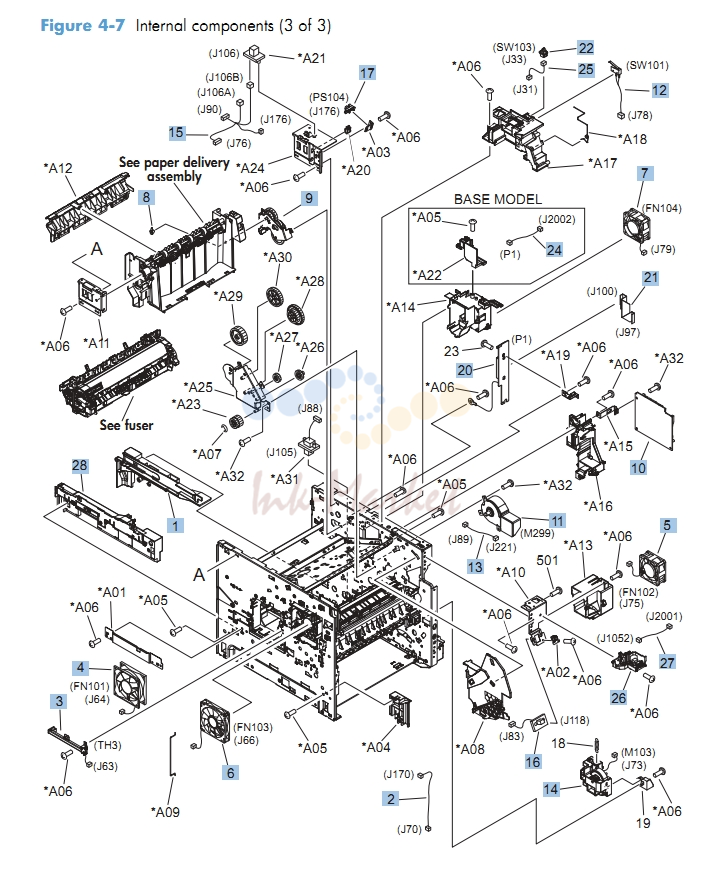 Internal Components 3 of 3 M601 M602 M603 HP Laser Printer Diagrams