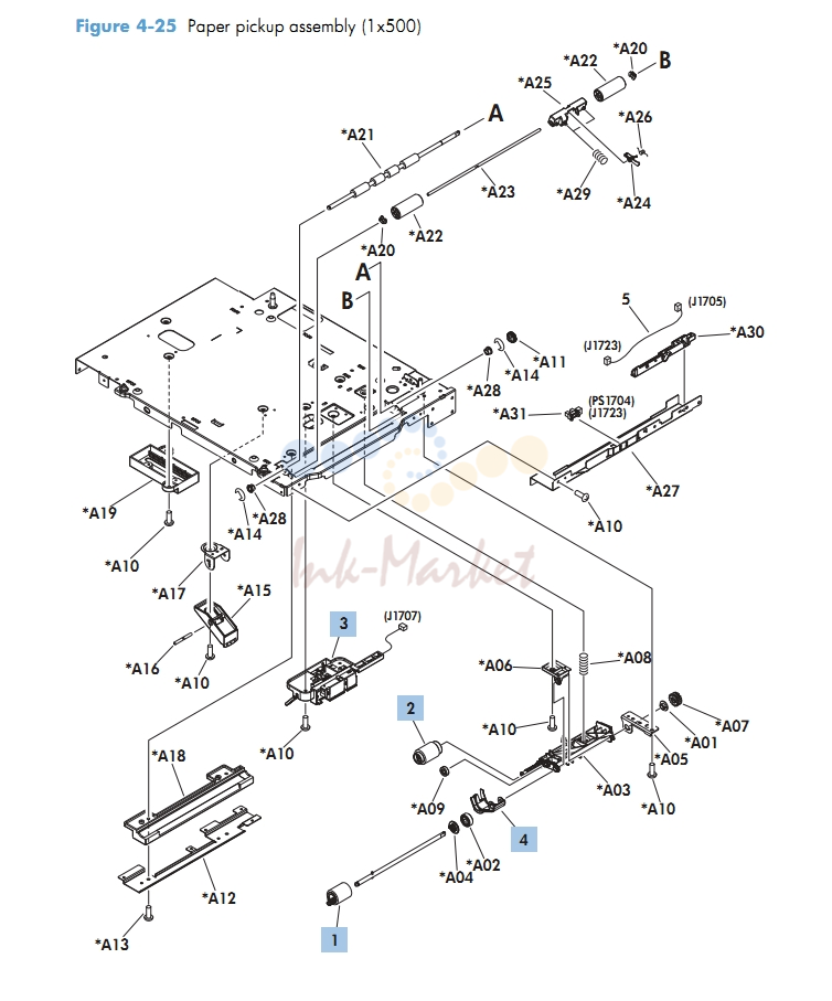Paper Pickup Assy M601 M602 M603 HP Laser Printer Diagrams