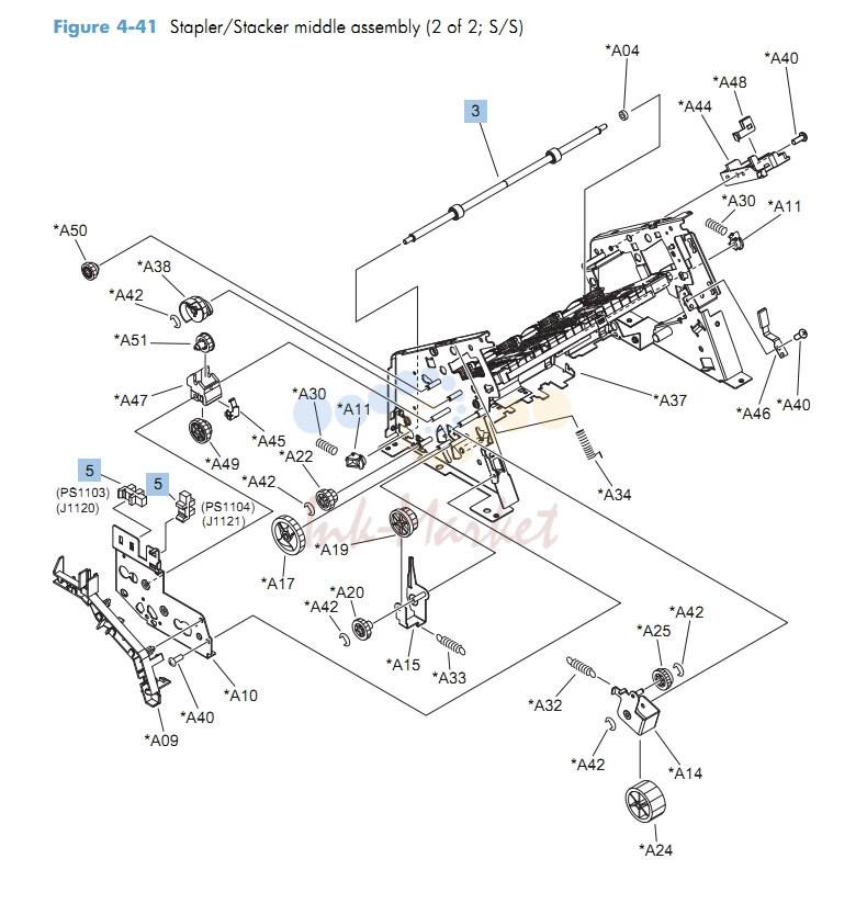 Stapler Stacker middle assembly 2 of 2 M601 M602 M603 HP Laser Printer Diagrams