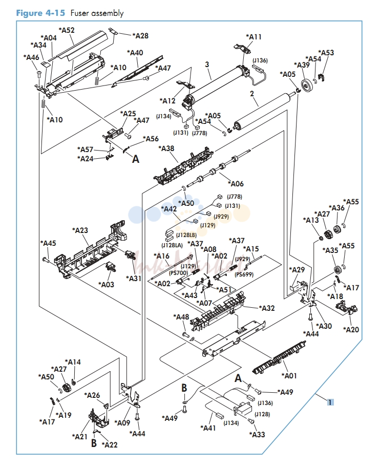 Fuser assembly M601 M602 M603 HP Laser Printer Diagrams