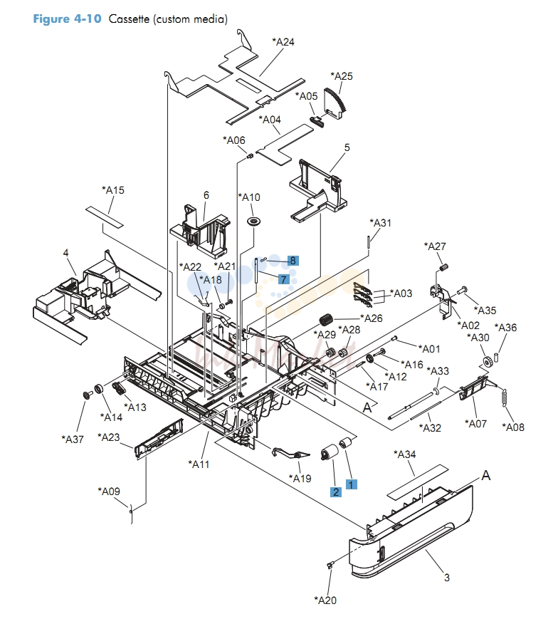 Cassette Tray (custom media) M601 M602 M603 HP Laser Printer Diagrams