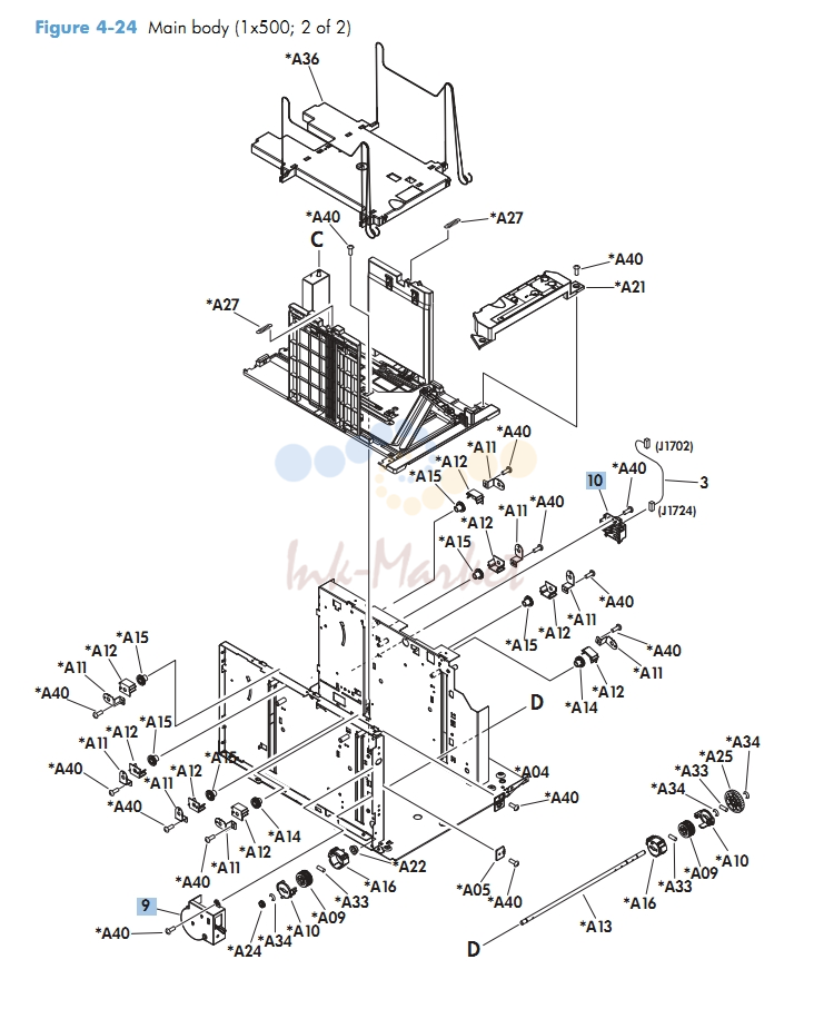 x 500 Sheet Feeder Main Body 2 of 2 Assy M601 M602 M603 HP Laser Printer Diagrams