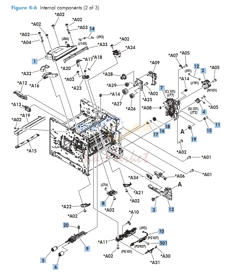 Internal Components 2 of 3 M601 M602 M603 HP Laser Printer Diagrams