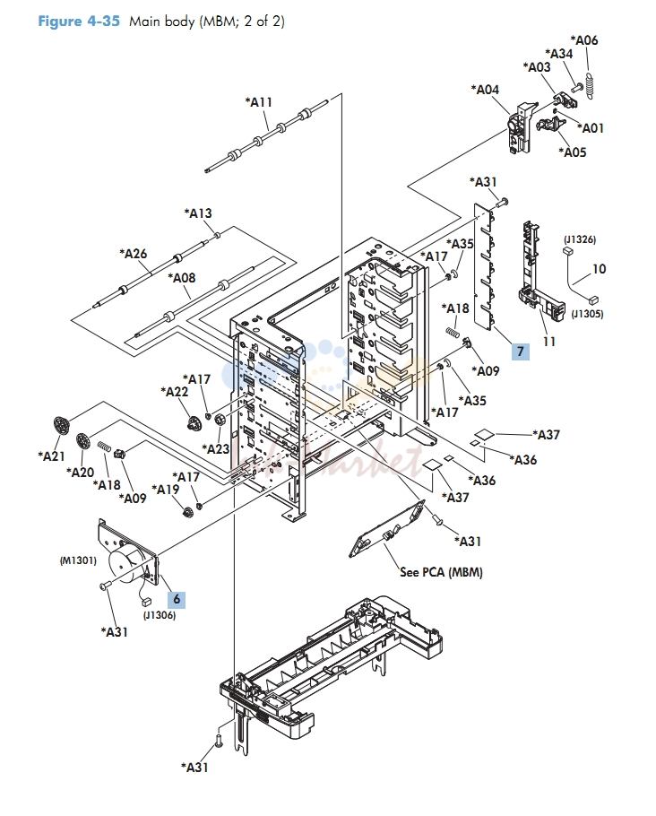 Main Body 2 of 2 MBM multi bin mailbox M601 M602 M603 HP Laser Printer Diagrams