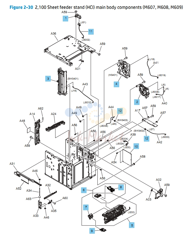 11. Sheet Feeder Stand HCI main body components M607 M608 M609 HP Printer Diagram