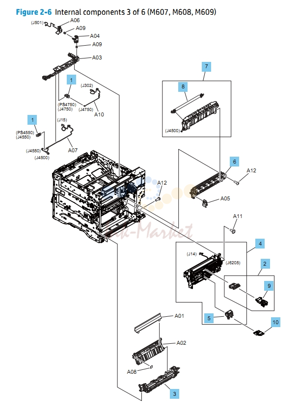 3. Internal Components 3 of 6 M607 M608 M609 HP Laser Printer Diagrams