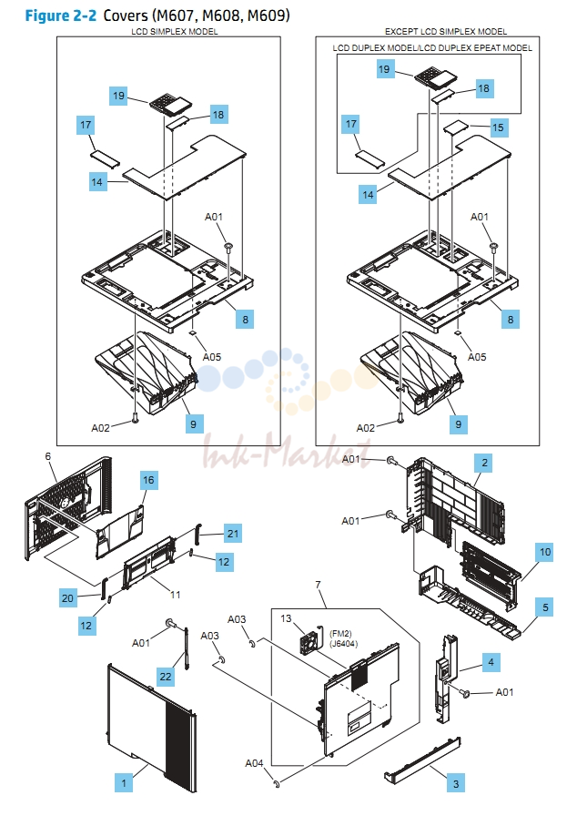 7. Covers M607 M608 M609 HP Laser Printer Diagrams