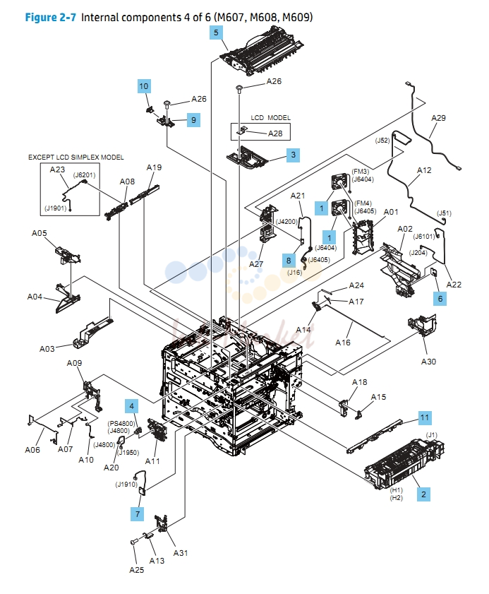4. Internal Components 4 of 6 M607 M608 M609 HP Laser Printer Diagrams