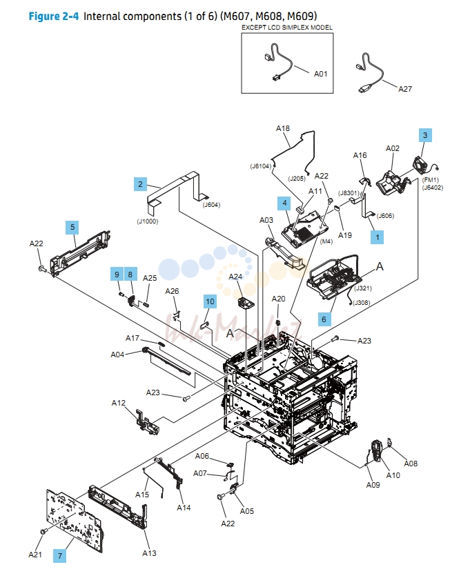 1. Internal Components 1 of 6 M607 M608 M609 HP Laser Printer Diagrams