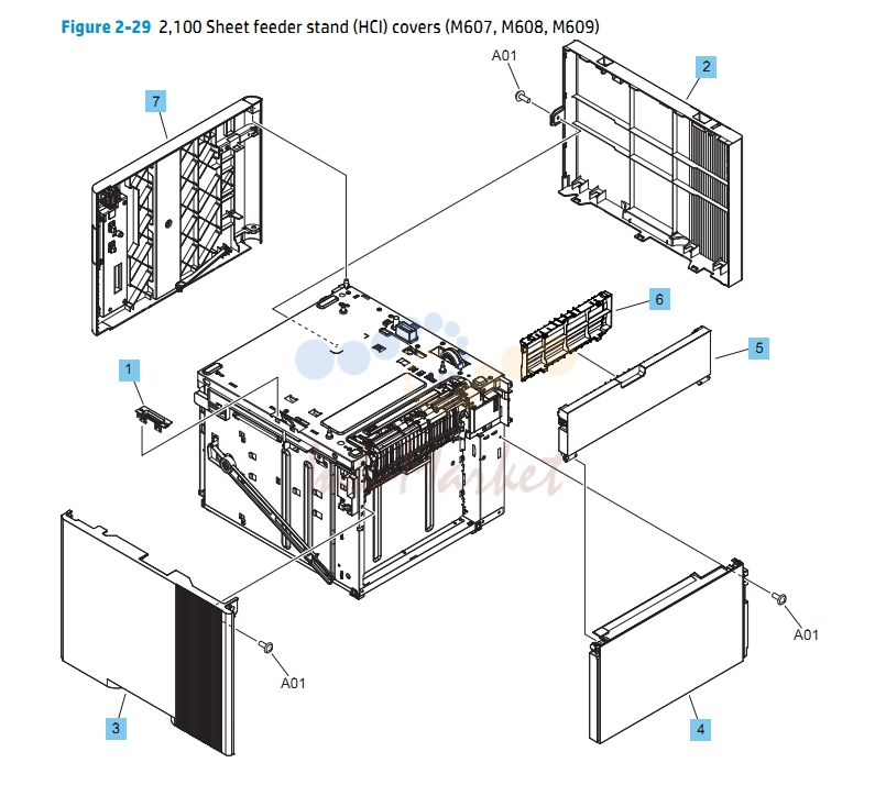 10. Sheet Feeder Stand HCI Covers M607 M608 M609 HP Printer Diagram