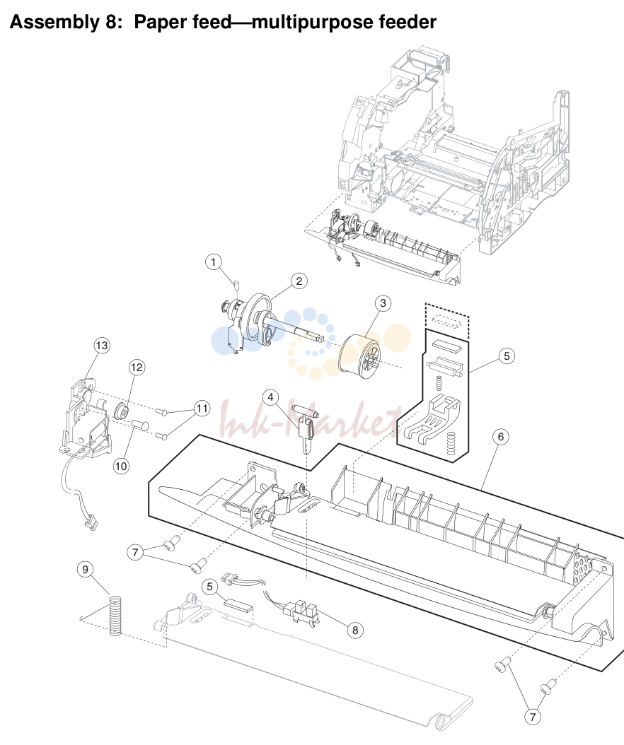 5. Assembly 8: Paper feed-multipurpose feeder