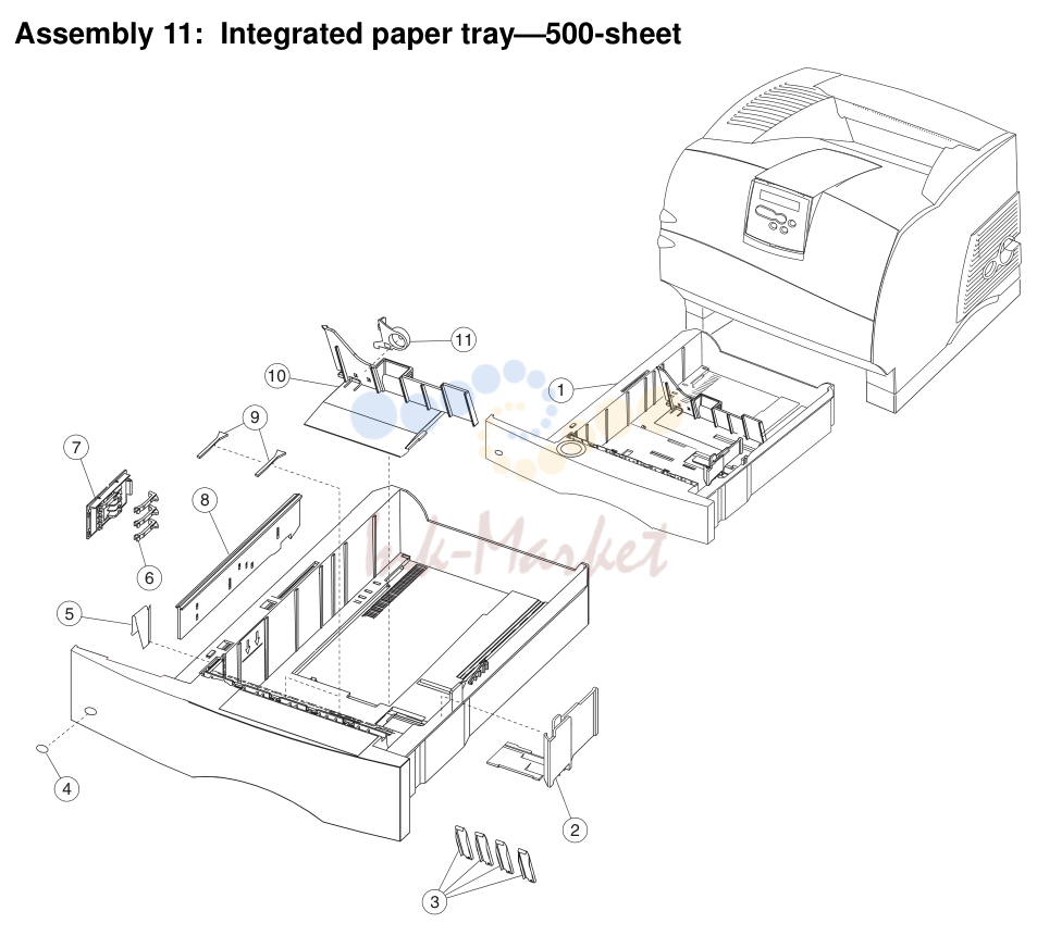 8. Assembly 11: Integrated paper tray-500-sheet
