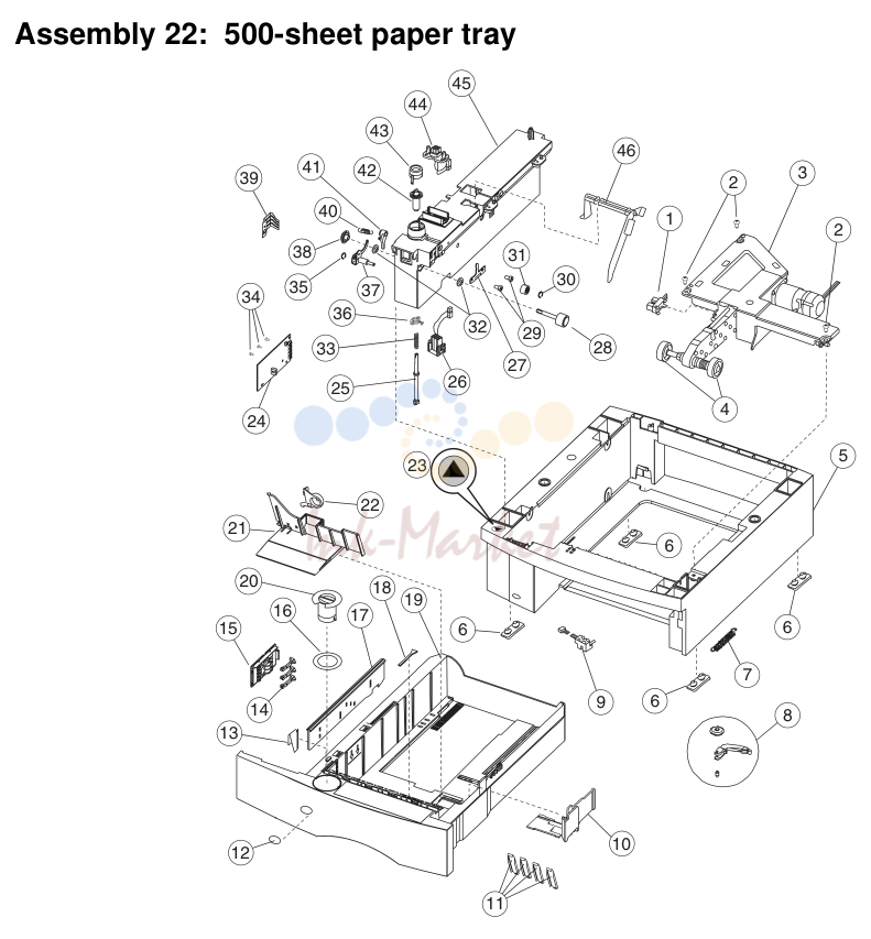 20. Assembly 22: 500-sheet paper tray
