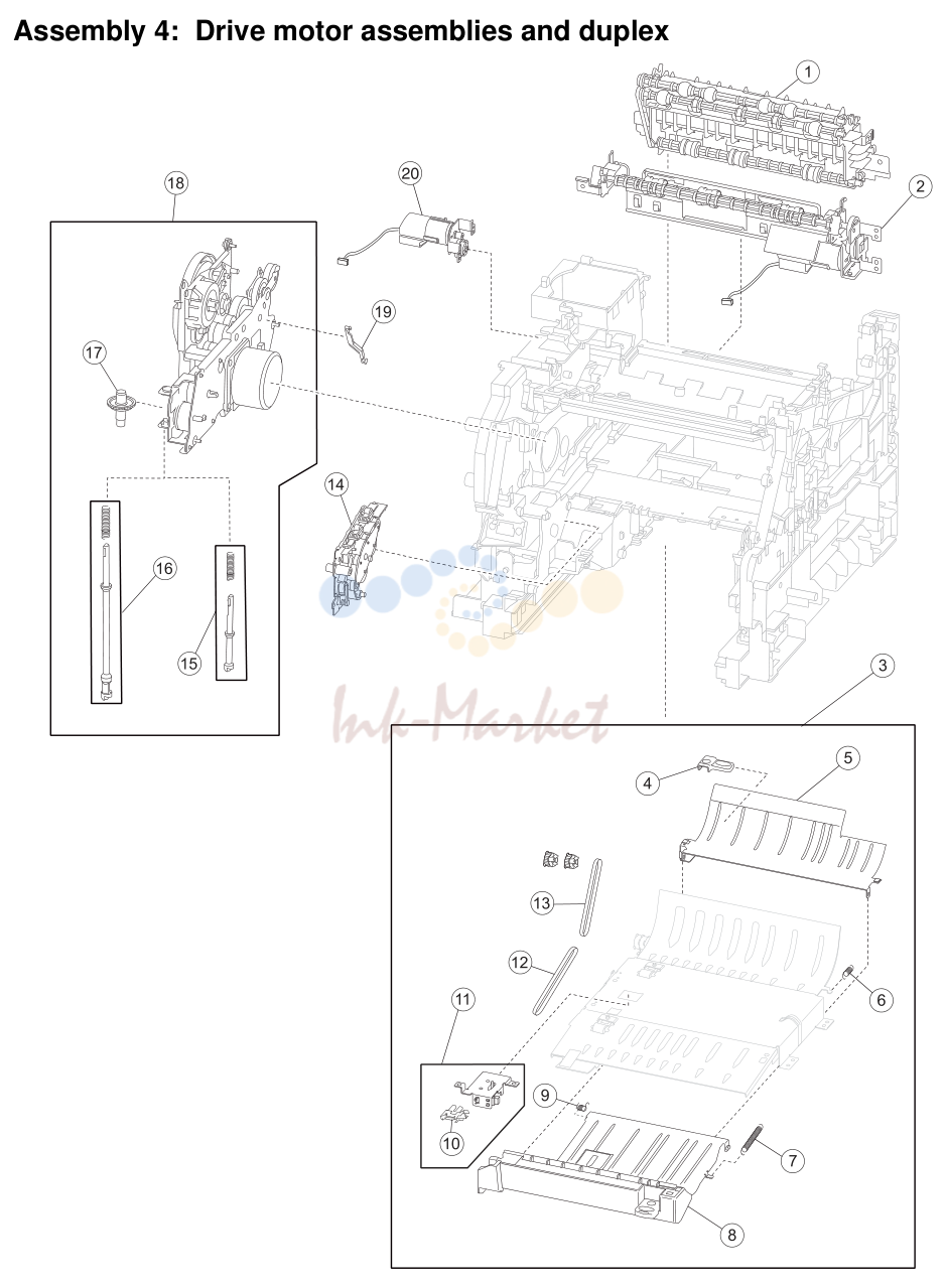 4. Assembly 4: Drive motor assemblies and duplex