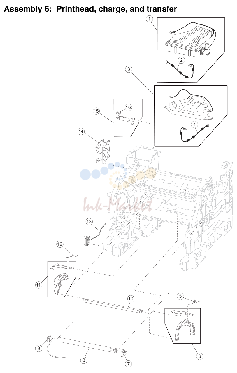 6. Assembly 6: Printhead, charge, and transfer