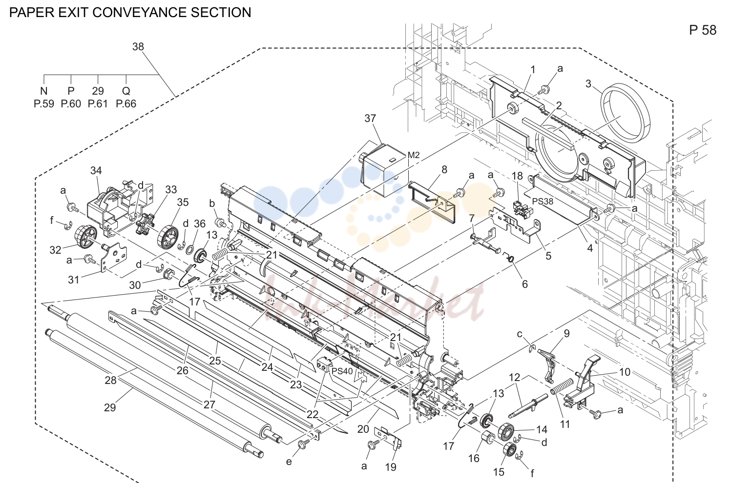 Выход бумаги conveyance секция (P58)