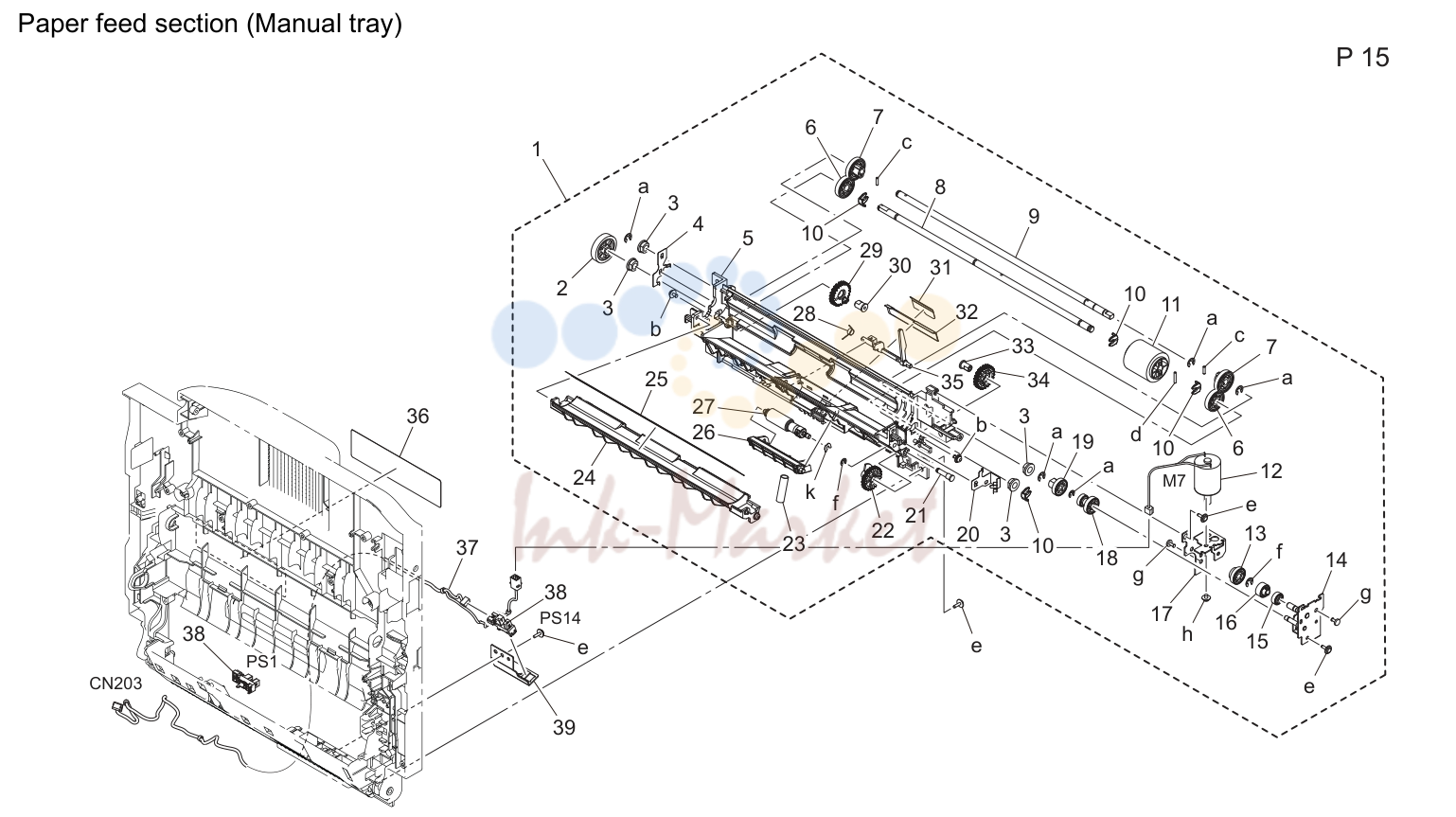 Подача бумаги секция (manual tray) (P15)