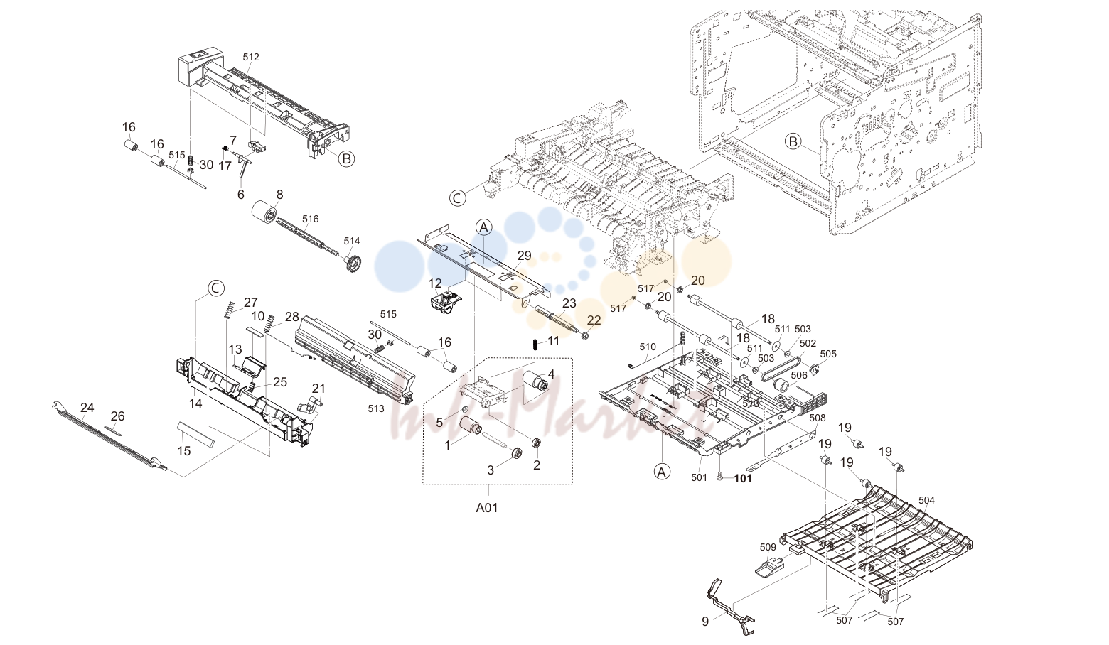 Рис. 4. подача бумаги Section (Cassette/Duplex/MPF)
