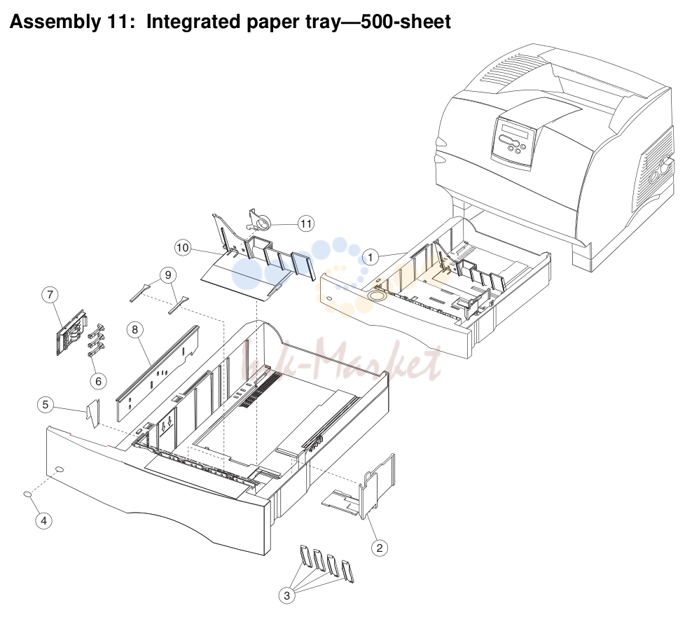Integrated paper tray—500-sheet