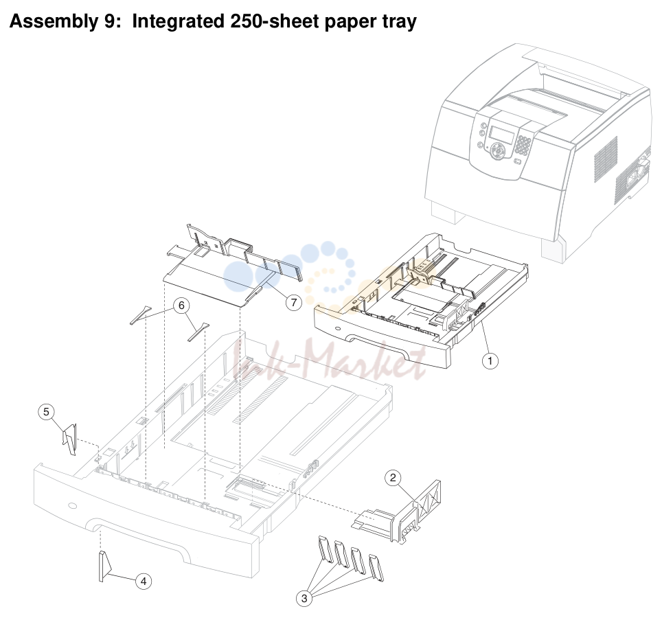 Integrated 250-sheet paper tray