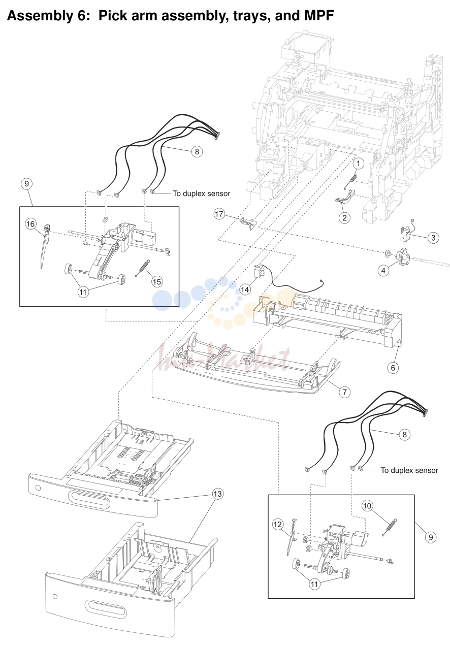 Pick arm в сборе, trays, and MPF
