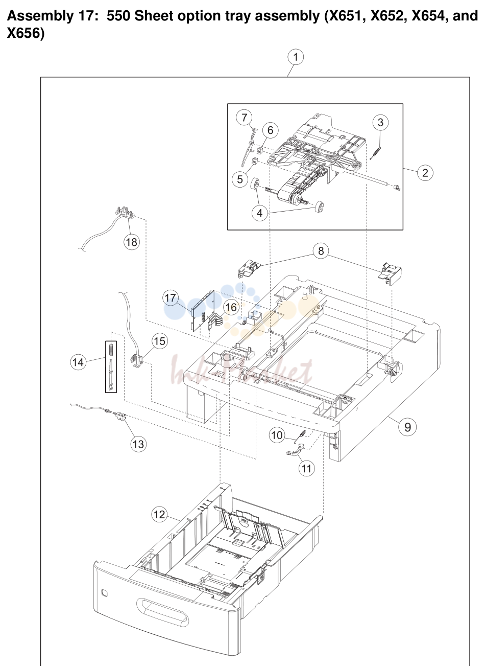 550 Sheet option tray в сборе (X651, X652,