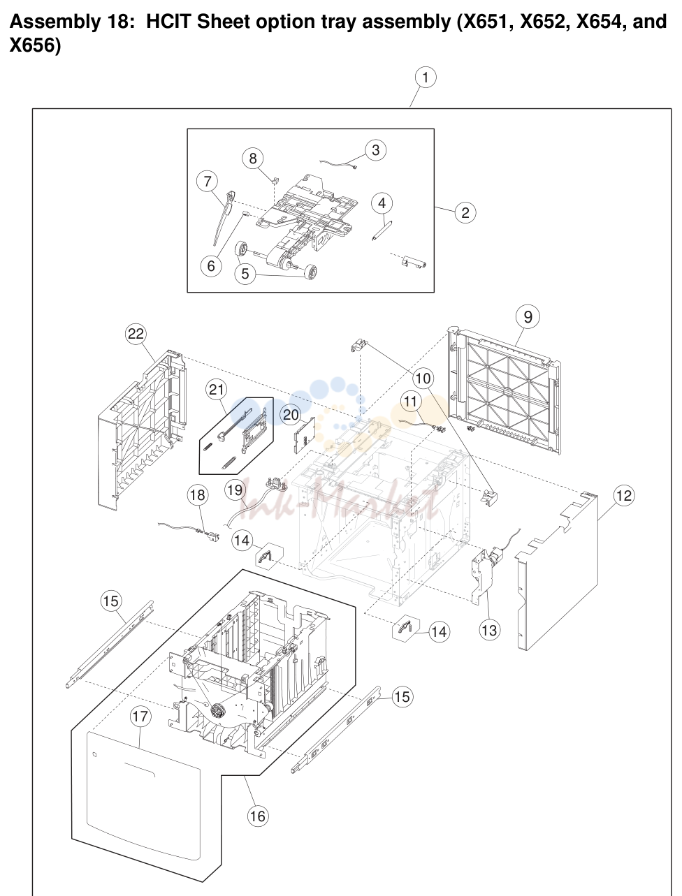 HCIT Sheet option tray в сборе (X651, X652,