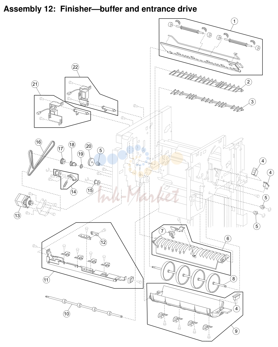 Printhead, cartridge guides, and fans