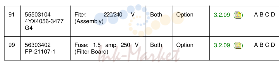 14. 91 55503104 Filter: 220/240 V Both Option 3.2.09 ( ) A B C D