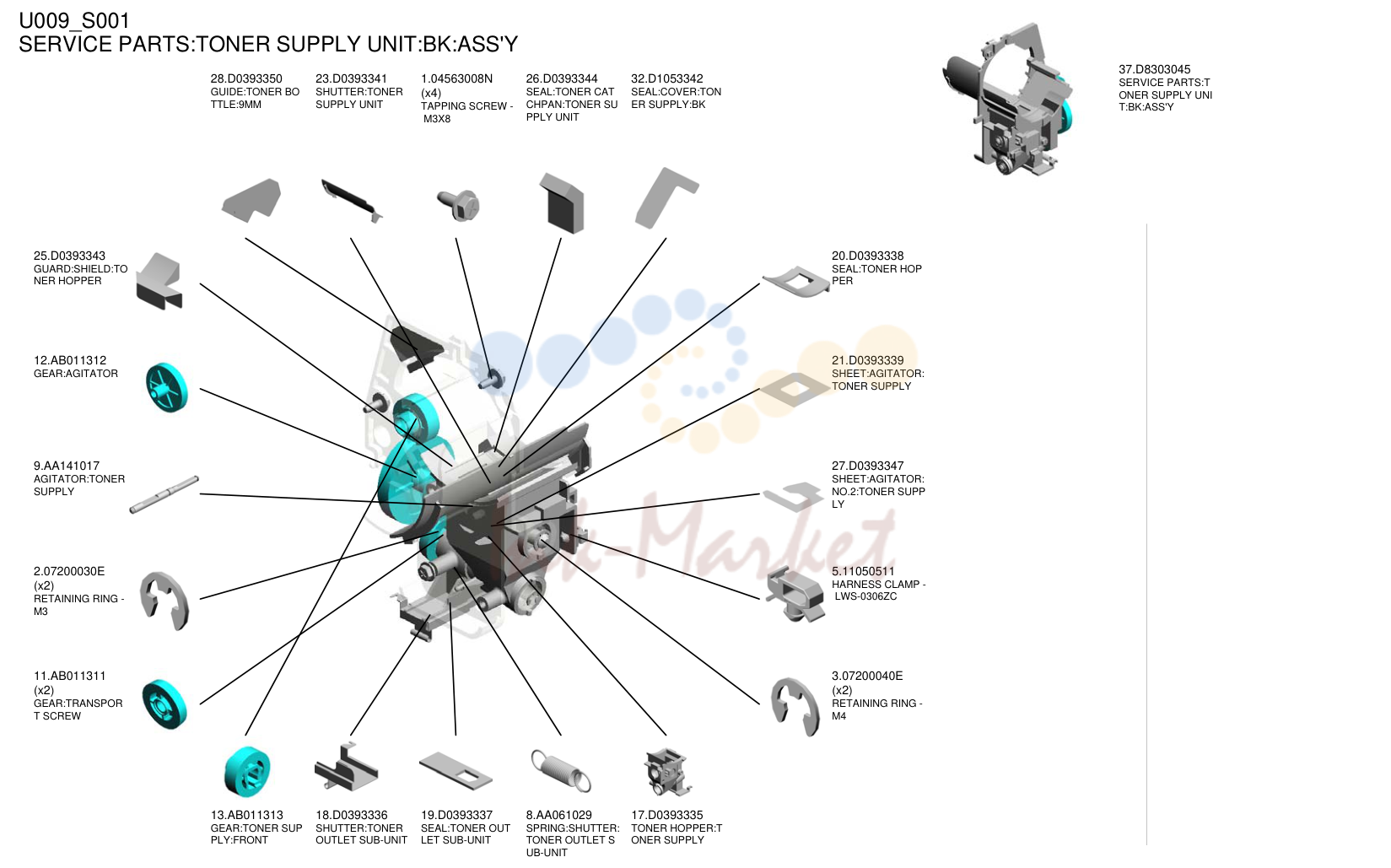 26. SERVICE PARTS:TONER SUPPLY UNIT:BK:ASS'Y