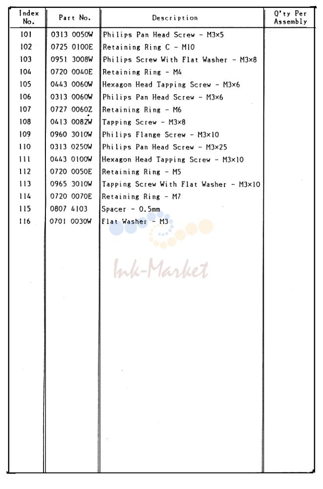 11. Index T Q’ty Per
