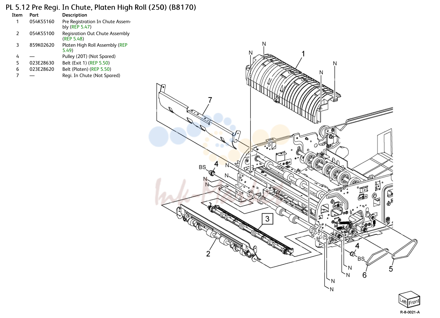 Pre Regi. In направляющая, Platen High Roll (250) (B8170)