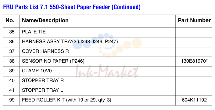 550-Sheet Paper Feeder (Continued) No.