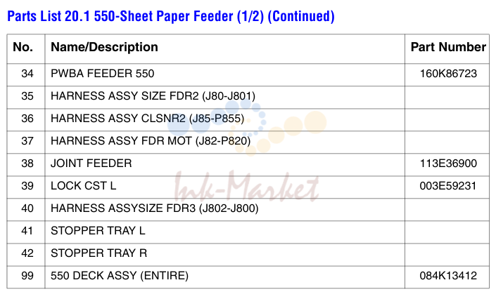 550-Sheet Paper Feeder (1/2) (Continued) No.