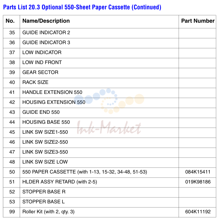 Optional 550-Sheet Paper Cassette (Continued) No.