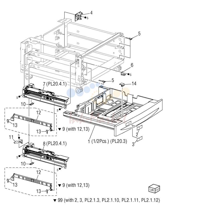Tray (1/2) and Feeder (1/2) (Trays 4 and 5)