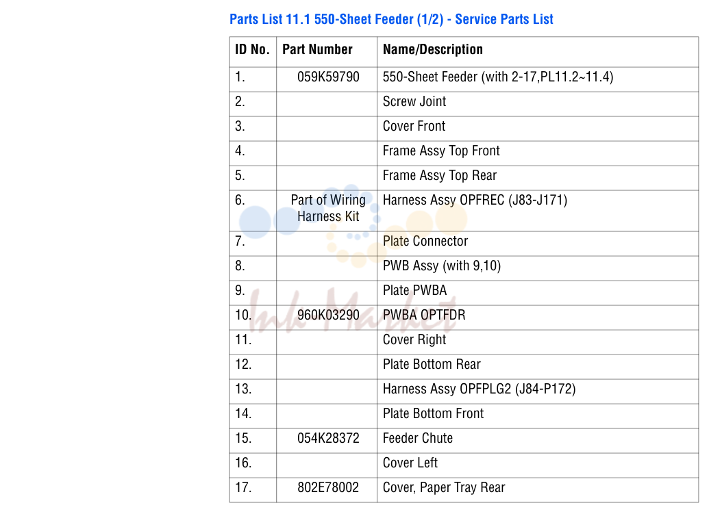 550-Sheet Feeder (1/2) - Service