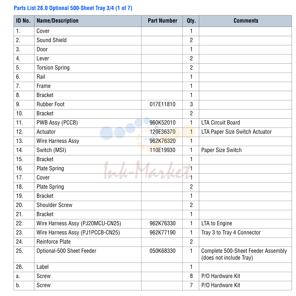 Optional 500-Sheet Tray 3/4 (1 of 7)