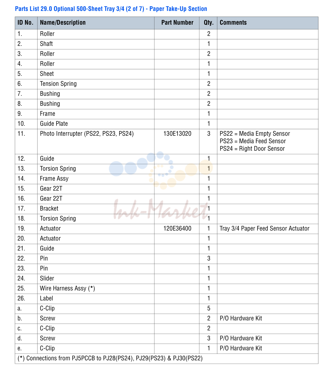 Optional 500-Sheet Tray 3/4 (2 of 7) - Paper Take-Up Section